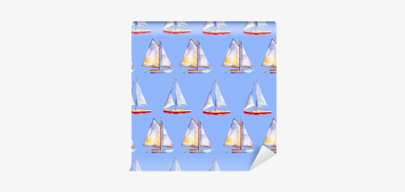 Watercolor Seamless Pattern With Sailboats, Bright - Sail, transparent png download