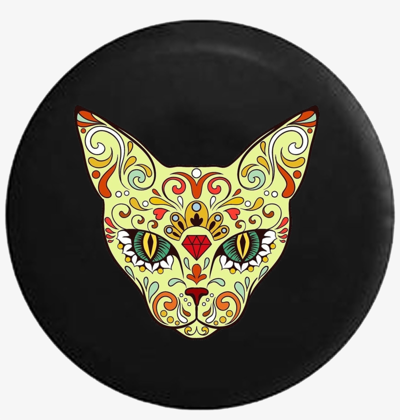 Green Eye Egyptian Cat Sugar Skull - Day Of The Dead Cat Skull, transparent png download