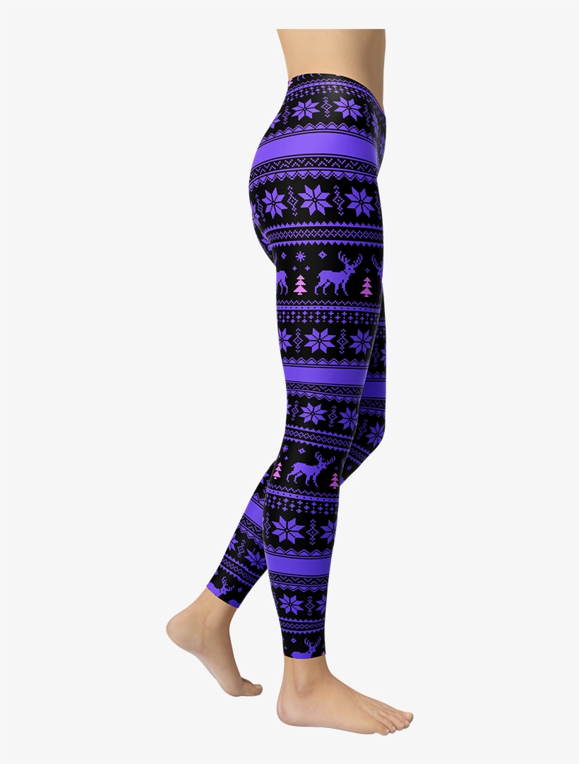 Purple Ugly Christmas Deer Leggings - Leggings, transparent png download