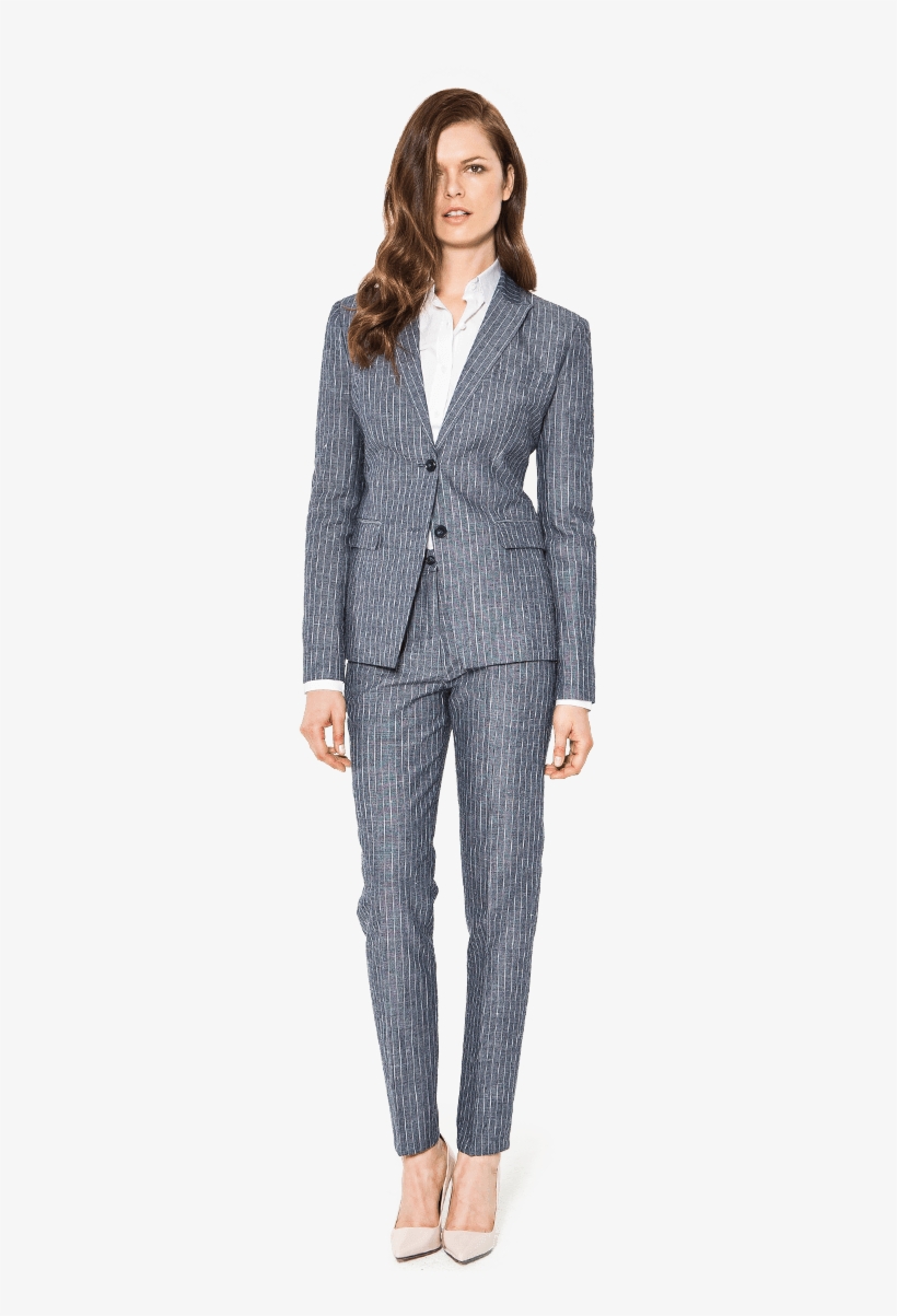 Blue Striped Linen Pant Suit - Ropa Sastre Para Mujer, transparent png download