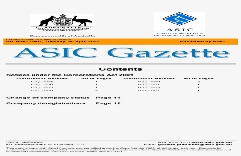 Asic 19/02, Tuesday, 30 April 2002 Published By Asic - Animal, transparent png download