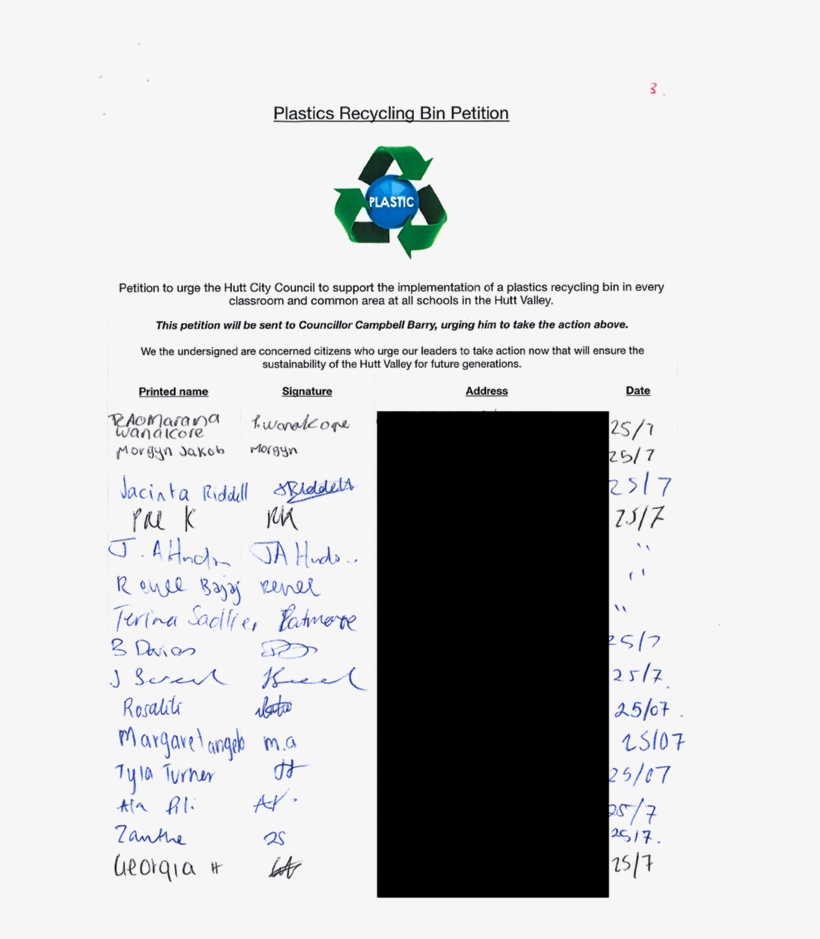 Plastics Recycling Bin Petition From Sacred Heart College - Plastic Recycling, transparent png download