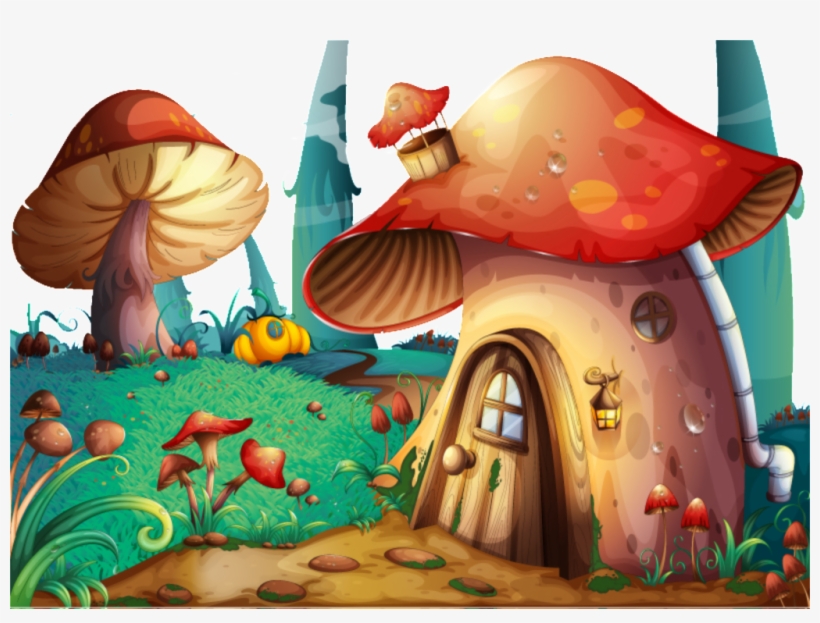 Beautiful Fairytale Mushroom Castle Pattern, transparent png download