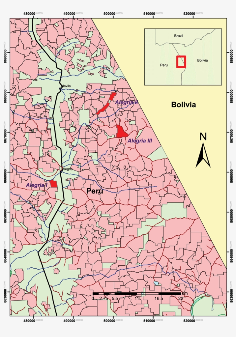 Location Of Study Sites In Madre De Dios, Peru - County Map, transparent png download