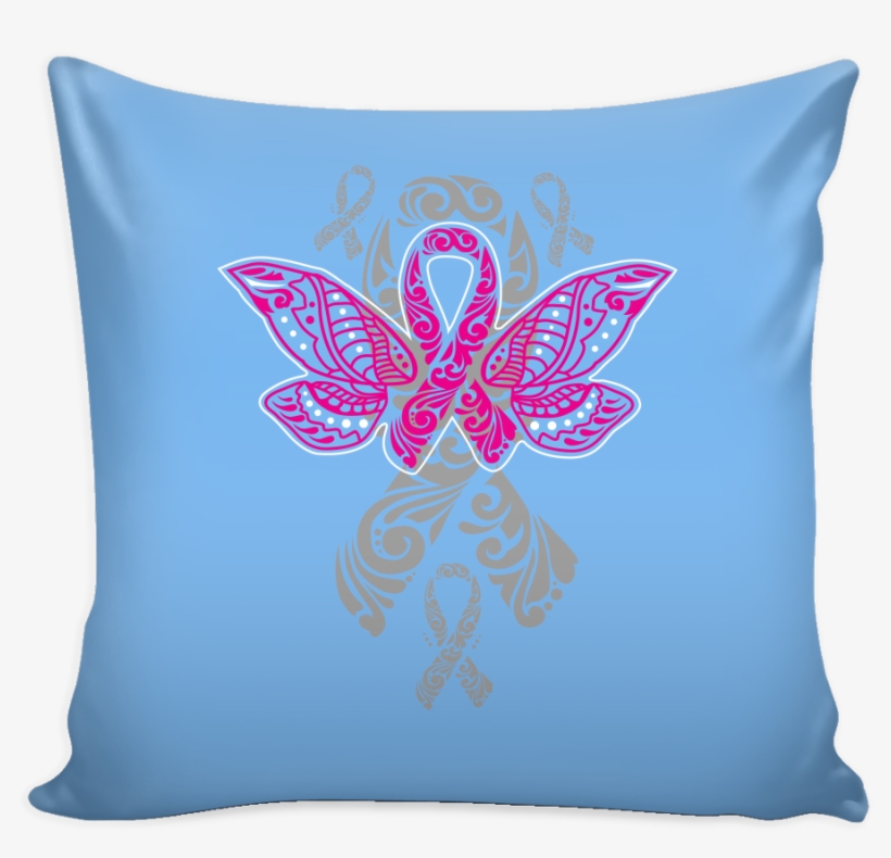 Butterfly Pink Ribbon V2 Cool Awesome Unique Breast - Throw Pillow, transparent png download