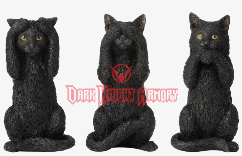 Hear, See, And Speak No Evil Black Kitten Statues - Black Cat Sculpture, transparent png download