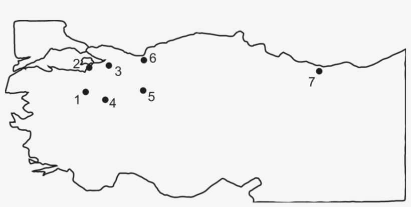 Map Of Turkey Showing The Location Of The Seven Chestnut - Line Art, transparent png download