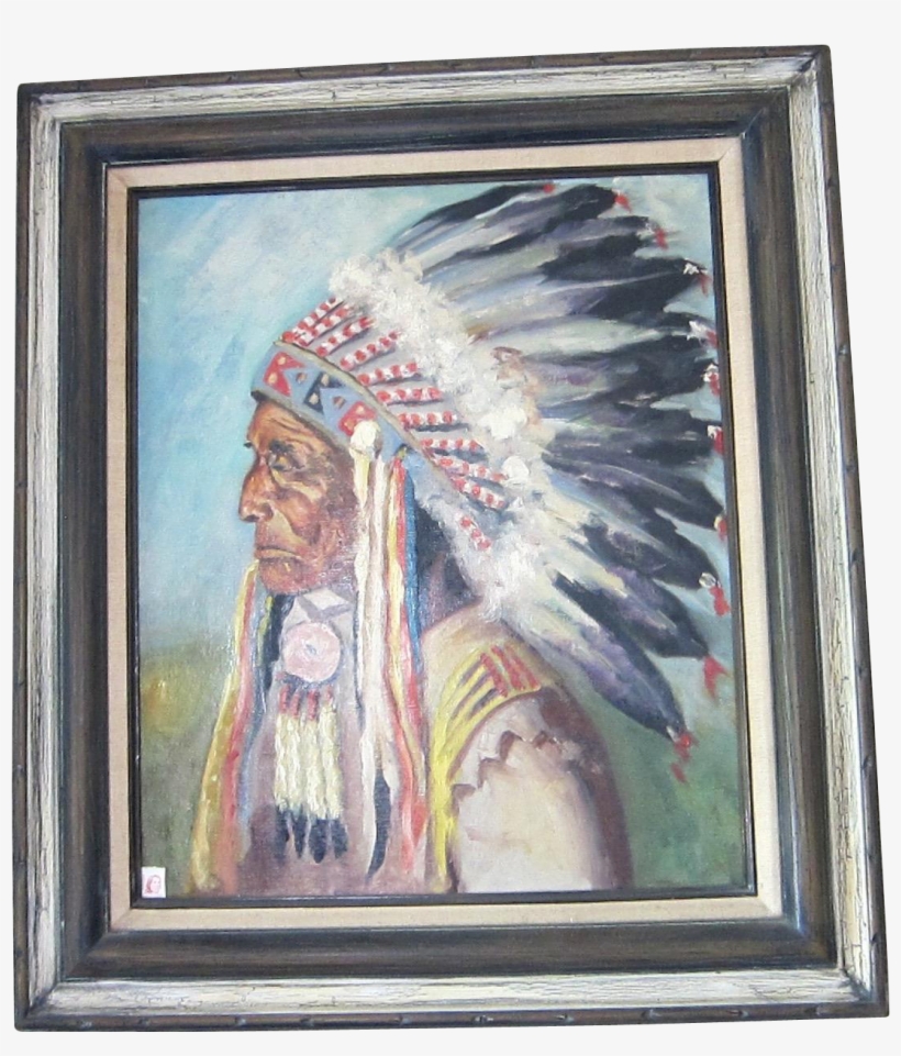 Vintage Oil On Canvas Panel Red Cloud Lakota Indian - Paris, transparent png download