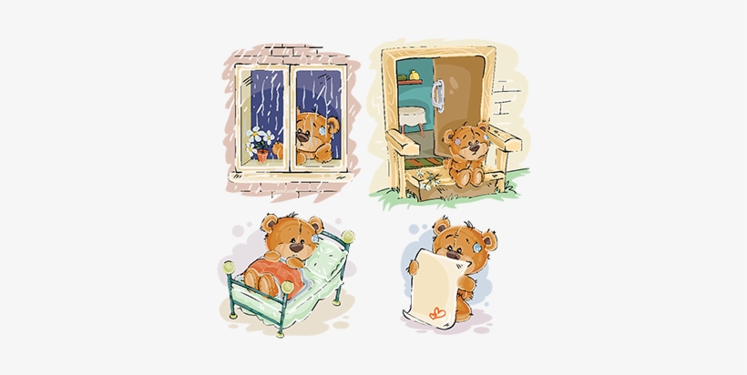 Set Vector Clip Art Illustrations Of Bored Teddy Bears - Vector Illustration Of A Loving Brown Teddy Bear, transparent png download