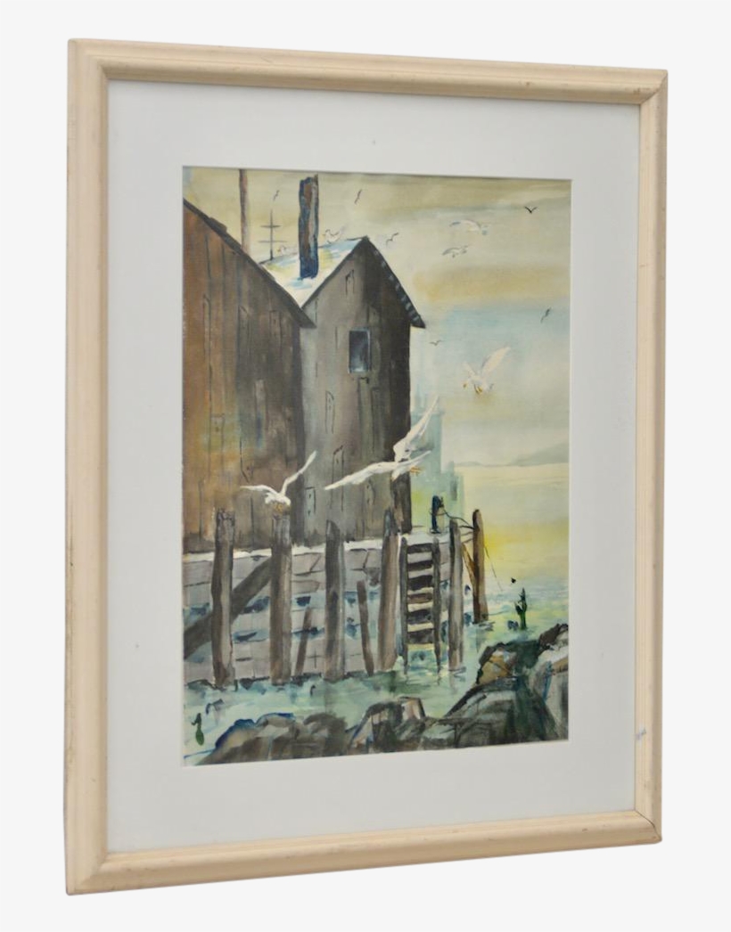 Png Freeuse Stock Coastal Docks W Sea Birds C S - Watercolor Painting, transparent png download