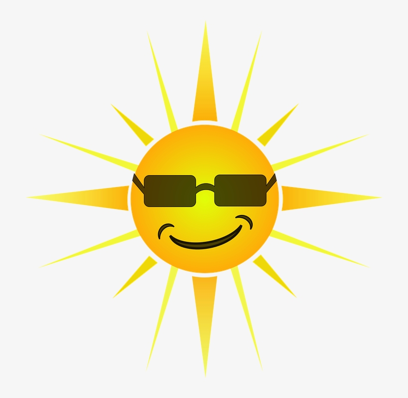 Sun, Summertime, Summer, Face, Happy, Smile, Sunglasses - Sun Cartoon Ray Png, transparent png download