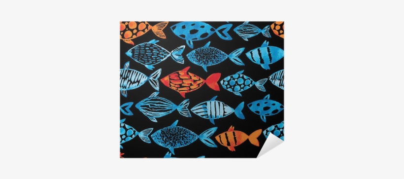 Light Watercolor Blue And Gold Fishes On The Black - Fish, transparent png download