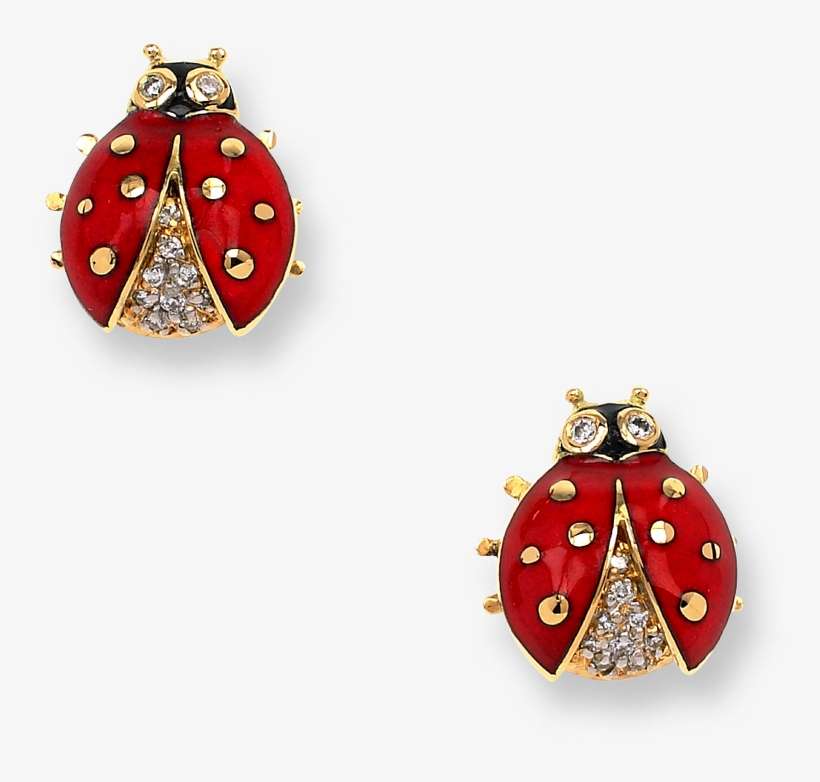 Nicole Barr Designs 18 Karat Gold Ladybug Stud Earrings-red - Gold Ladybug Earrings, transparent png download