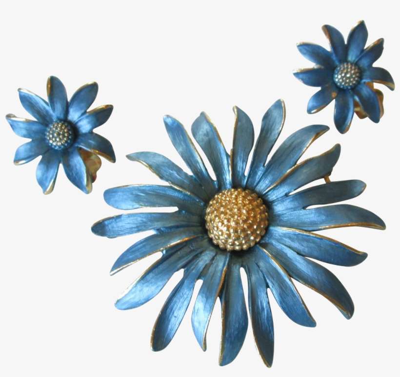 Blue Flower Jewelry Set Vintage 1960s Necklace Earrings - Artificial Flower, transparent png download