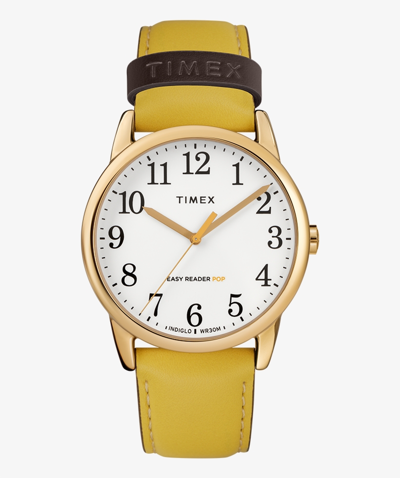 Easy Reader Color Pop 38mm Leather Strap Watch Gold-tone/yellow/cream - Timex Men's Tw2r23600 Easy Reader Gold-tone/white Stainless, transparent png download