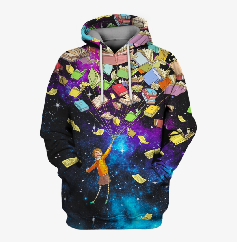 3d The Girl With Flying Books Full Print T Shirt - Hoodie, transparent png download