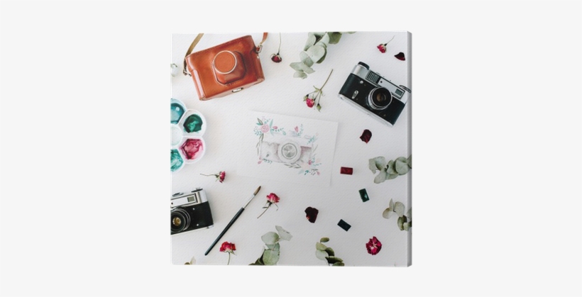Artist Workspace With Vintage Retro Photo Camera, And - Camera, transparent png download