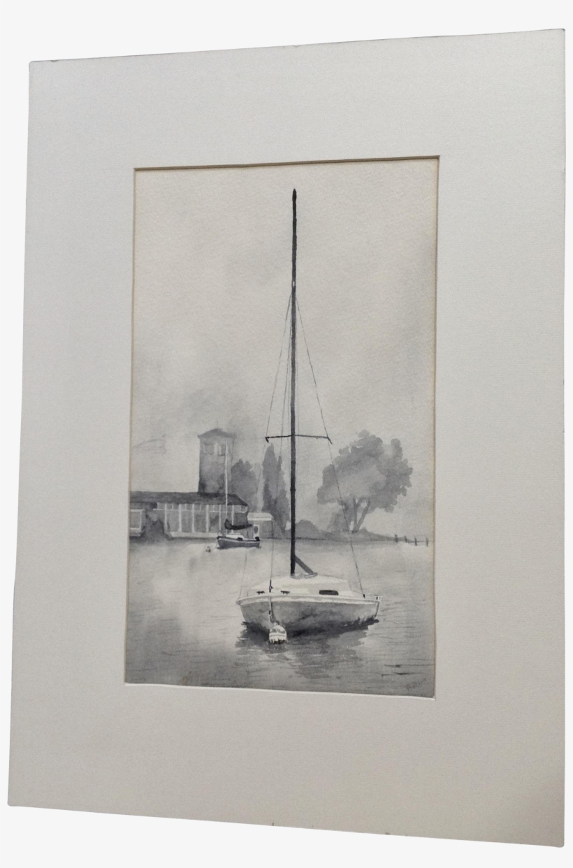 Bady, Nautical Landscape Sailboat At Mooring Mono Tone - Painting, transparent png download