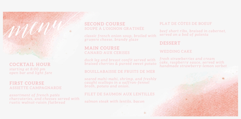 Wedding Menu, Wedding Menu Cards, Menu Card, Pink Wedding - Menu, transparent png download