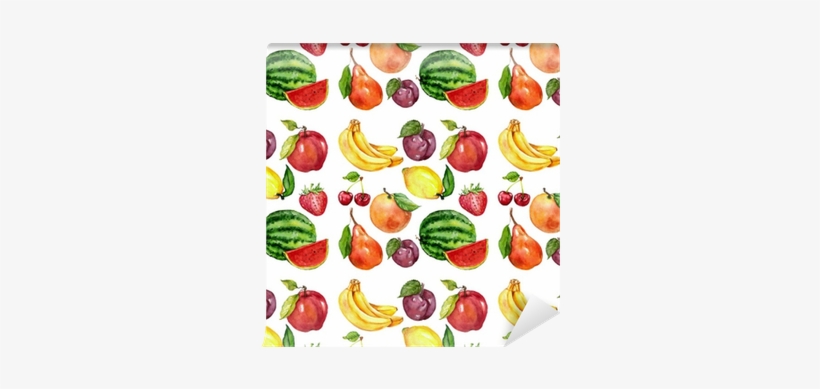 Watercolor Seamless Pattern With Fruits Wall Mural - Watercolor Painting, transparent png download