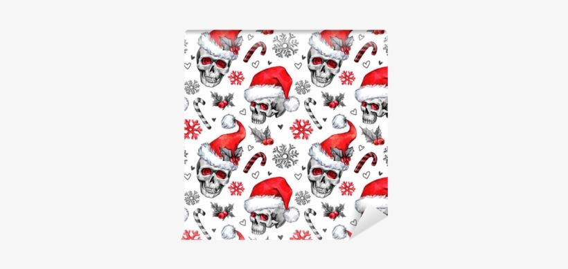 Watercolor Seamless Pattern With Sketchy Skulls In - Party, transparent png download