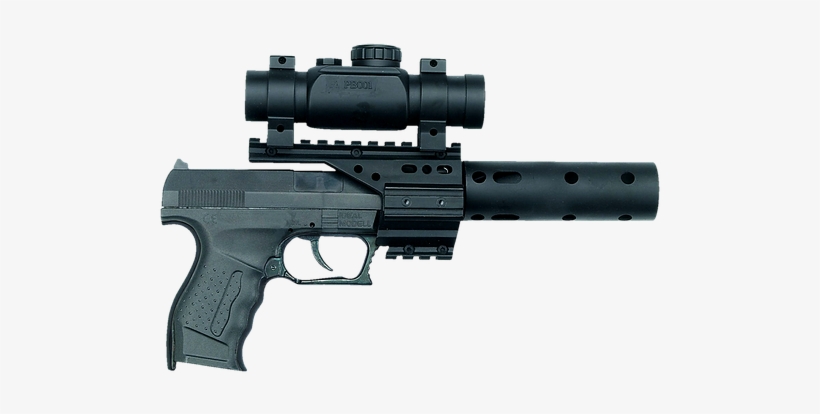 Adult Content Safesearch Pistol, Revolver, Hand Gun, - Cap Pistol With Silencer Karnevalsspistole, transparent png download