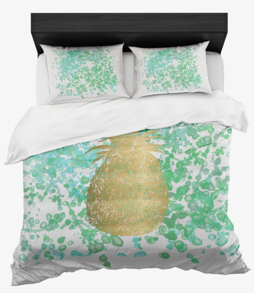 Gold Pineapple With Watercolor Inspired Background - Duvet, transparent png download