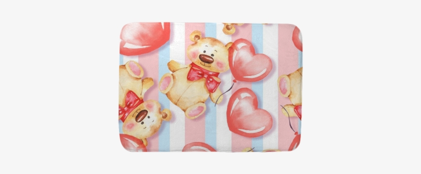 Seamless Pattern With Teddy Bear And Balloons - Watercolor Painting, transparent png download