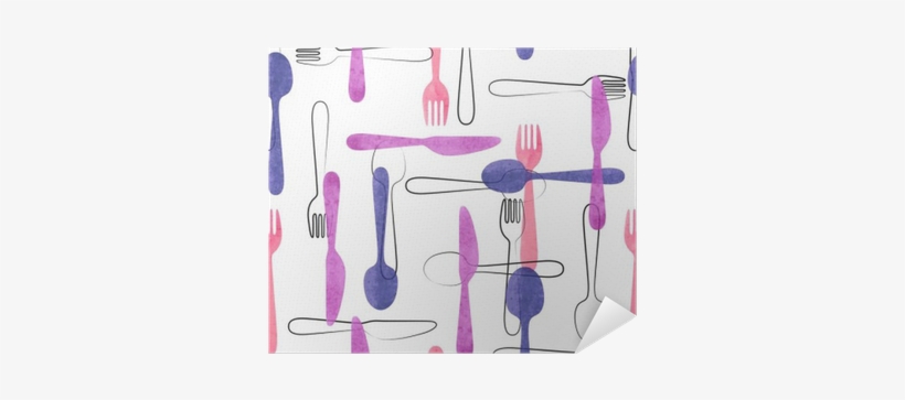 Watercolor Cutlery Seamless Pattern In Pink And Purple - Fondos Con Cucharas Tenedores Y Cuchillos, transparent png download