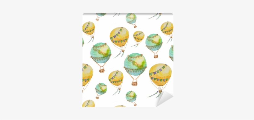 Seamless Pattern Of Balloons With Baskets Painted In - Watercolor Painting, transparent png download
