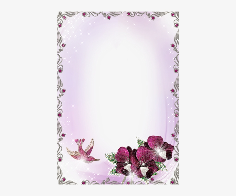 Large Silver And Purple Transparent Frame With Flowers - Png Format Frames Png Files, transparent png download