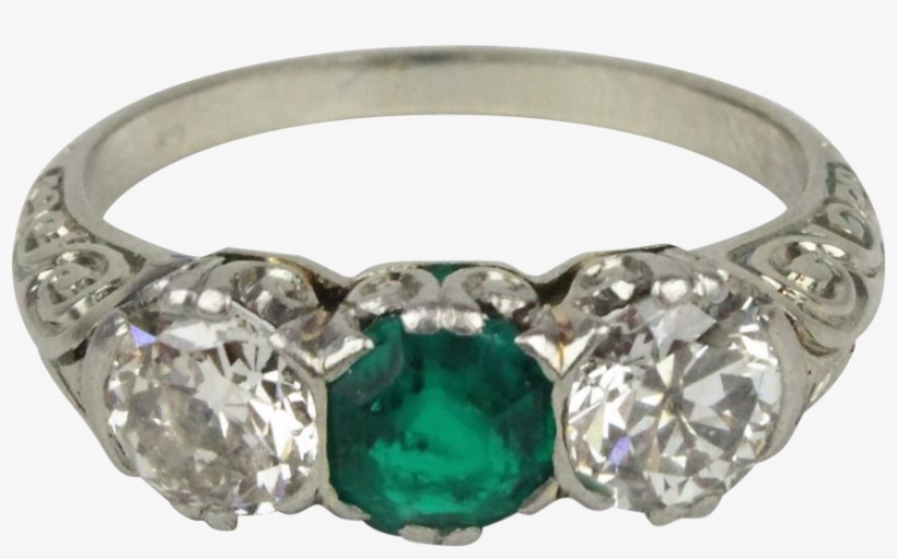 Oval Clipart Oblong - Art Deco Ring, White Gold, Diamonds, Emerald, 1930, transparent png download