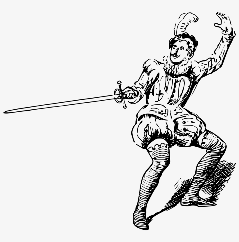 Drawing Sword Soldier Cartoon Line Art - Fencing Drawing, transparent png download