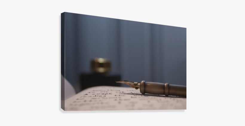 Feather Pen On A Page With Text And Ink In Blurry Background - Ink, transparent png download