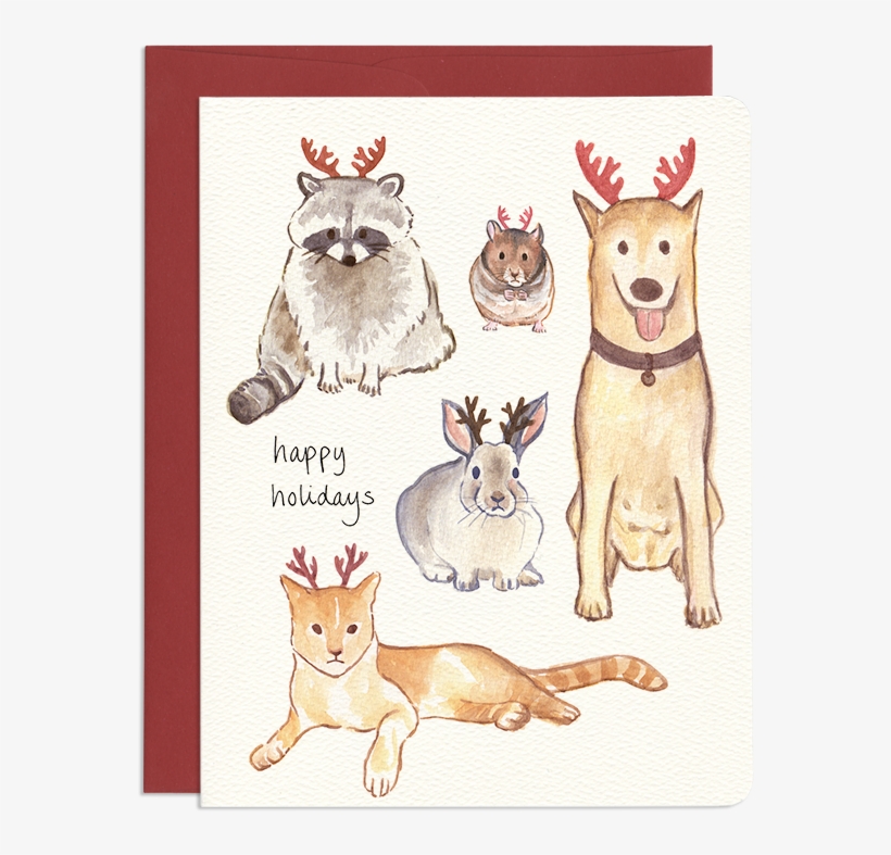 Festive & Grumpy Animal Friends Holiday Greeting Card - Greeting Card, transparent png download