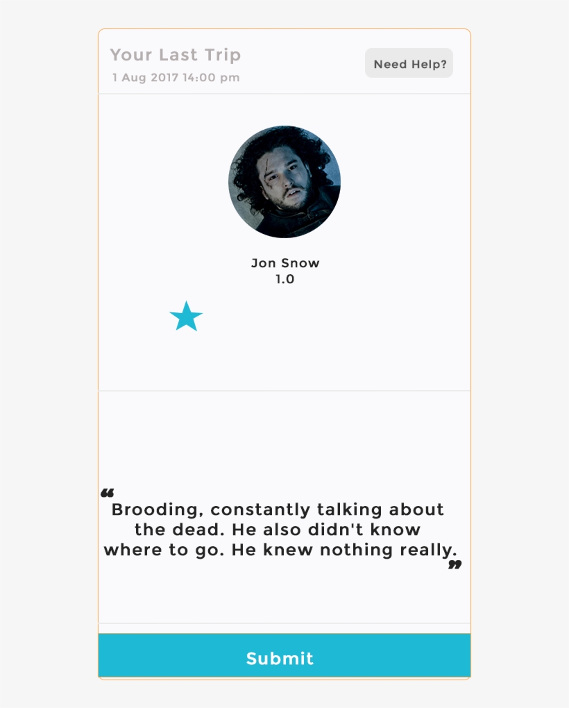 The Profile Depicts Jon Snow With A One Star Rating - Uber 1 Star Rating Transparent, transparent png download