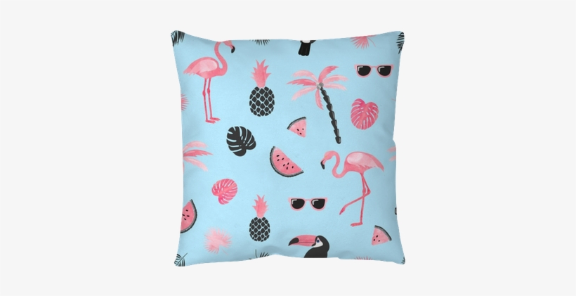 Tropical Trendy Pattern With Watercolor Flamingo, Watermelon - Flamingo Summer Background, transparent png download