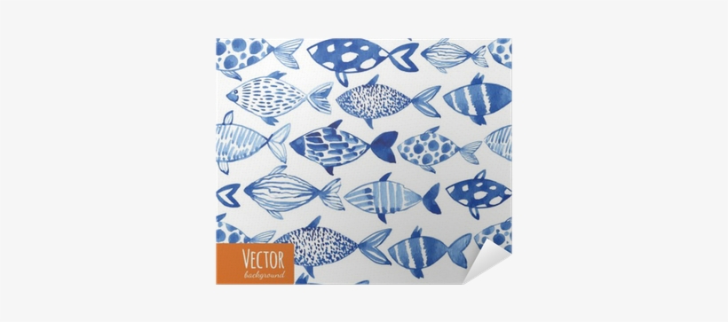 Light Watercolor Blue Fishes On The Black Background - Fish Pattern Watercolor, transparent png download