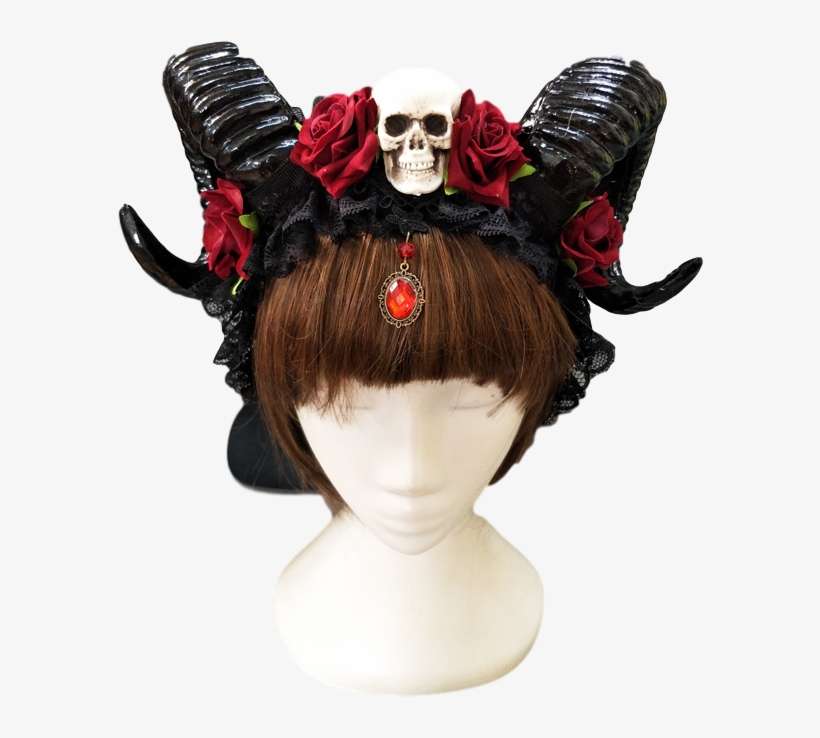 Horn Headband Gothic Skull Floral Accessories - Devil Horns Goth, transparent png download