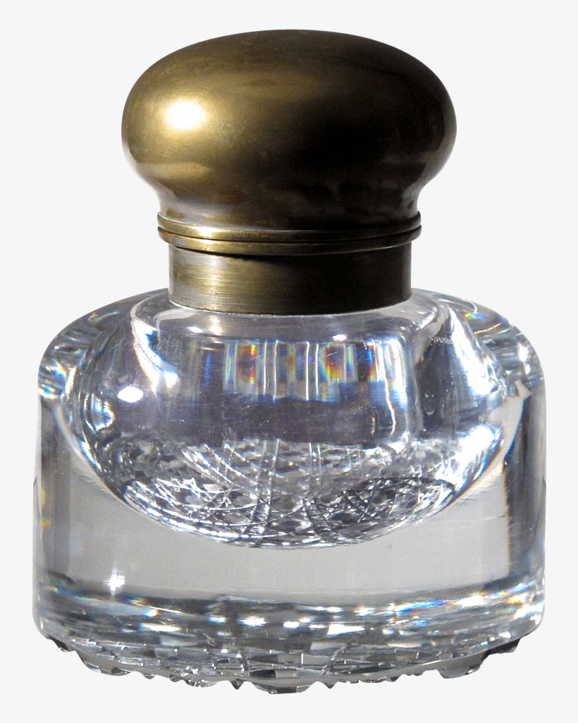 Massive Cut Glass And Brass Inkwell With Hobnail Cut - Perfume, transparent png download
