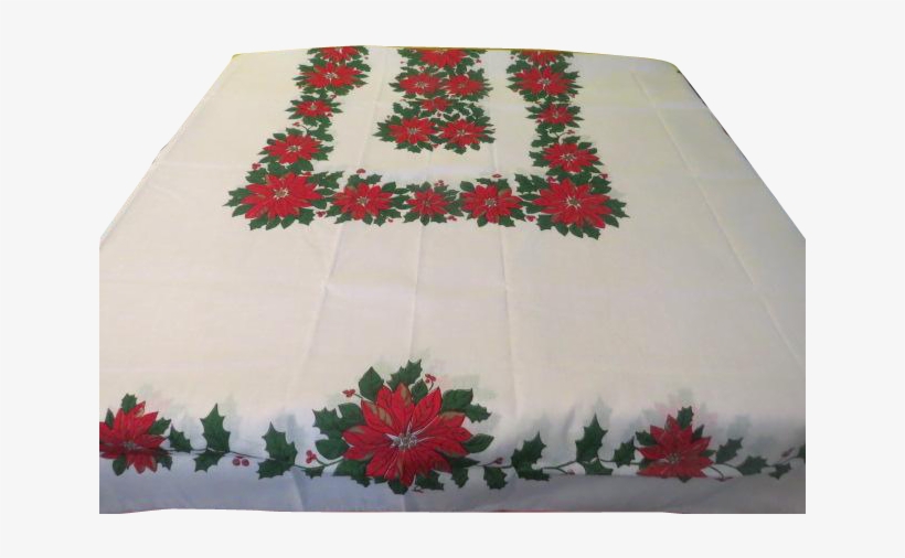 Red Poinsettia On Bright White Tablecloth - White Tablecloth, transparent png download