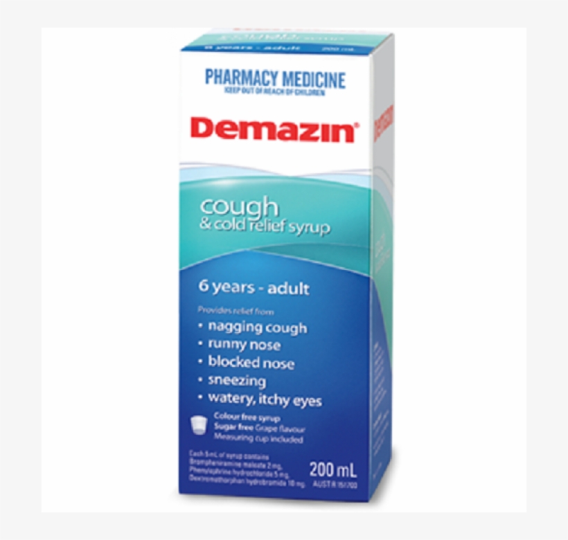 Demazin Cough & Cold Relief Syrup 200ml - Demazin Cold And Flu, transparent png download