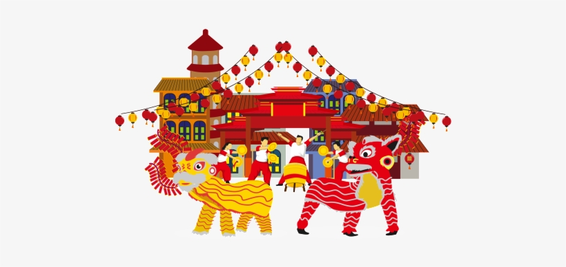 Hand-painted Cartoon Classic City Gate Dance Lion Decoration - Festivales En China Dibujo, transparent png download