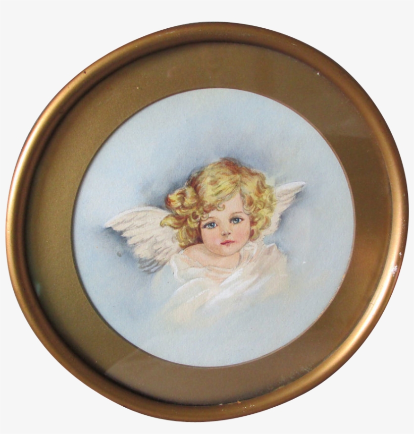Charming C1900 Victorian Folk Art Watercolor Of An - Angel, transparent png download