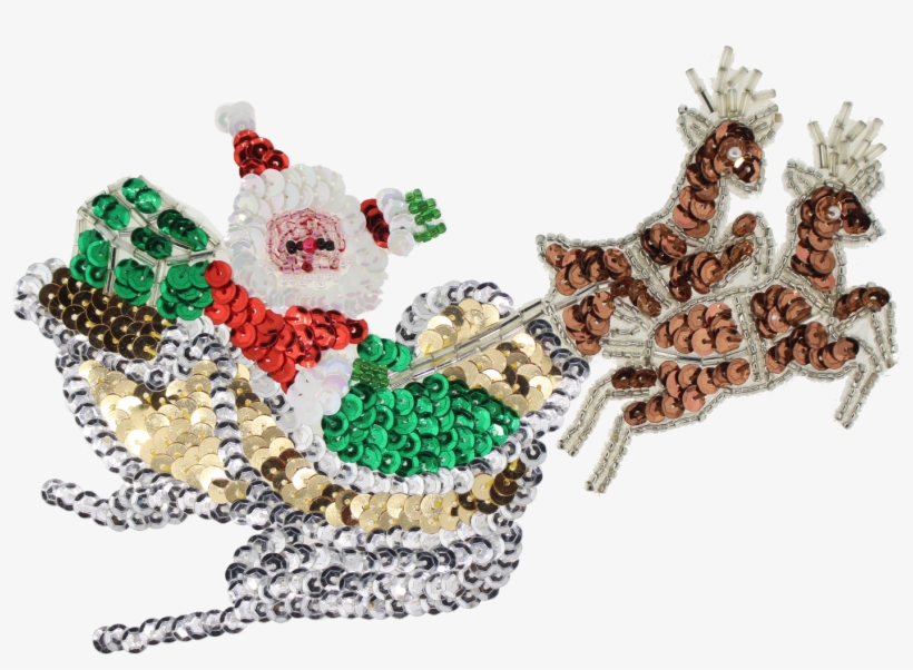 Sequin Beaded Applique Santa Sleigh Png Santa Sleigh - Sequin, transparent png download