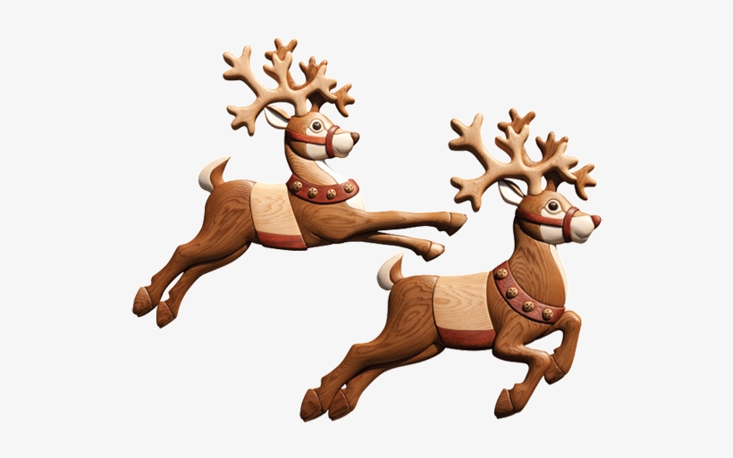 I 286 Flying Reindeer Intarsia Woodworking - Reindeer In Flight, transparent png download