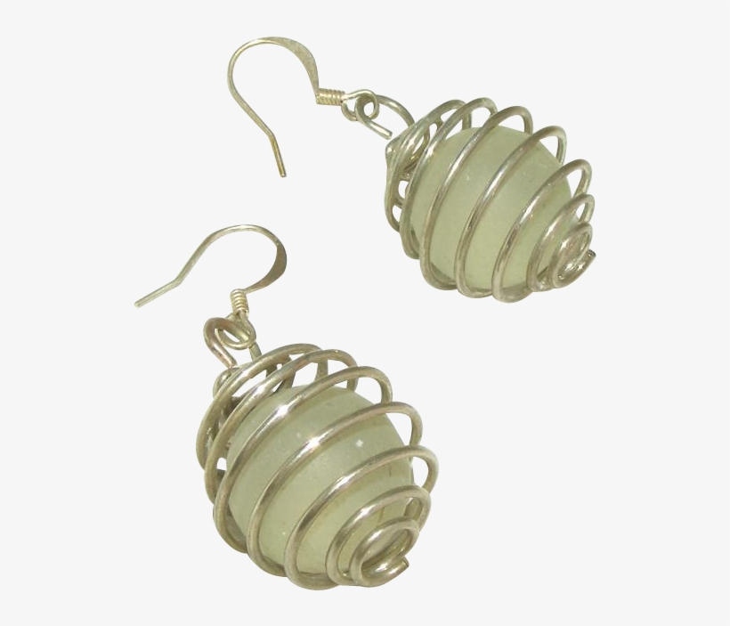 Sea Glass In Spiral Globes Vintage Pierced Earrings - Earrings, transparent png download