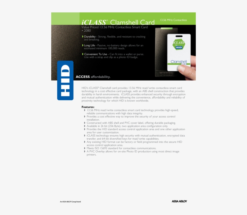Iclass Clamshell Card Datasheet - Datasheet, transparent png download
