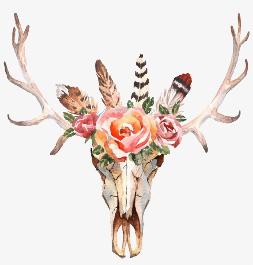 Boho Floral Hipster Ftestickers - Steer Heads With Flowers, transparent png download