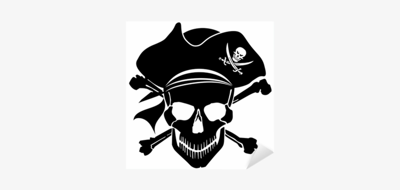 Download Pirate Skull Captain With Hat And Cross Bones Sticker